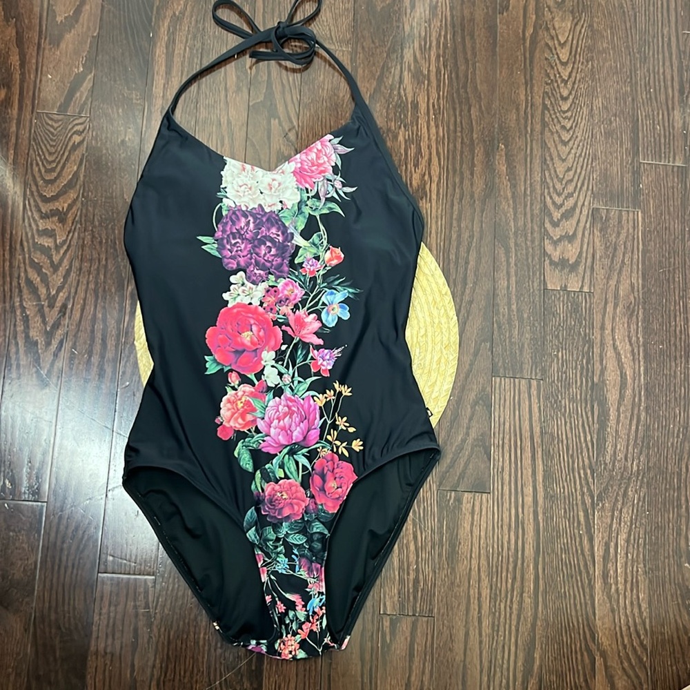 Aqua Rose Floral Prints One Piece Swimsuit Size Medium